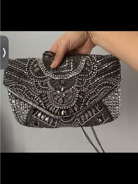 Forever 21 Silver Beaded Embellished Clutch